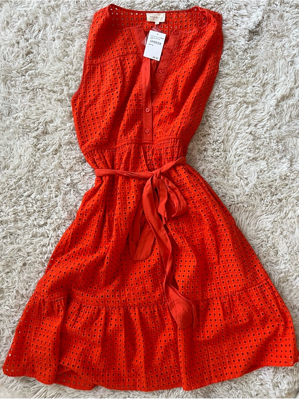 Women’s Red Eyelet Belted Midi Dress